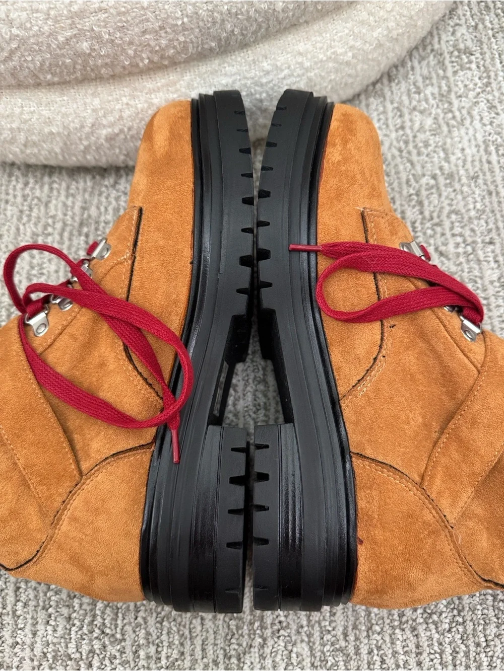 Women’s  Suede Tan Hiking/outdoor Boots with Red Laces-Like new condition